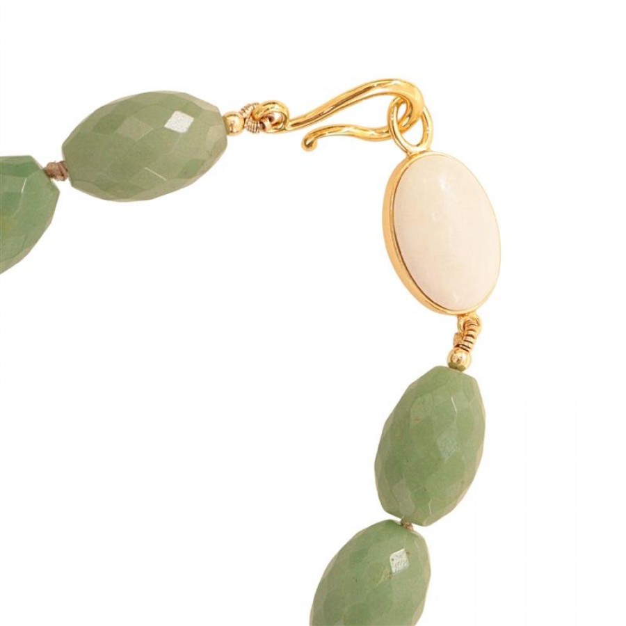 Colar Curto Quartzo Verde Facetado Com Fecho Botão Amazonita Branca 