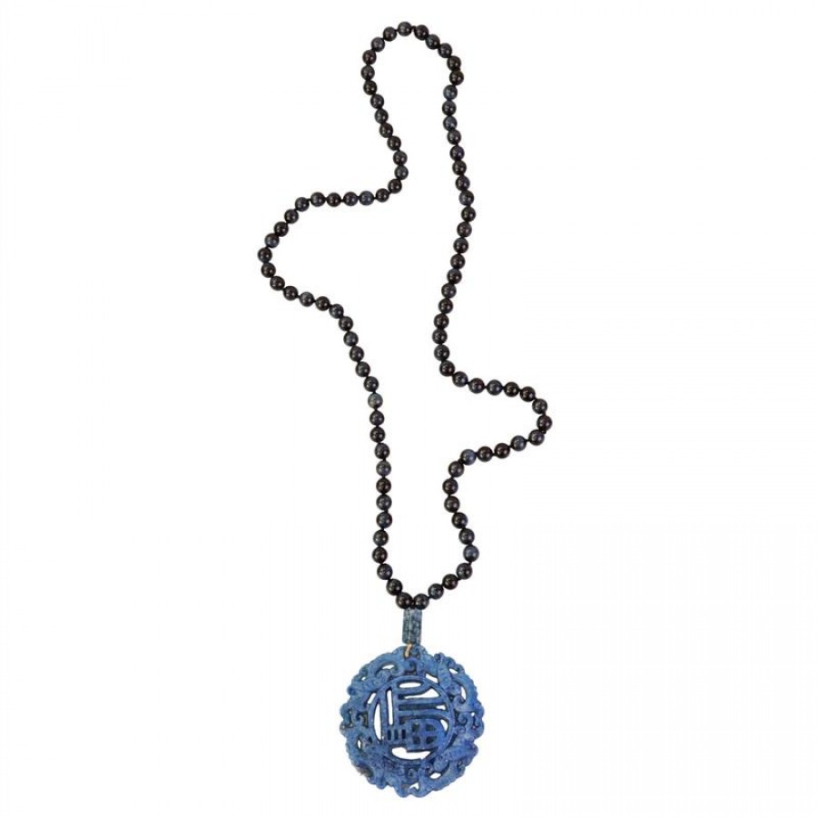 Colar Longo Olho De Falcão Com Mandala Azul