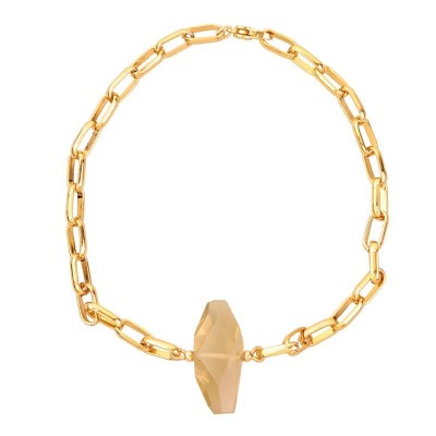 Colar Curto Elos Com Pingente Citrino Facetado Banhado Em Ouro 18k