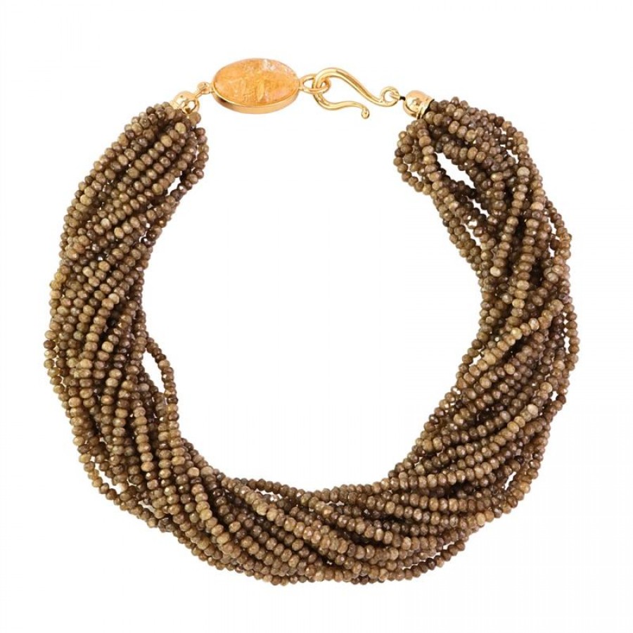 Colar Torsade Jade Verde Musgo Com Fecho De Citrino