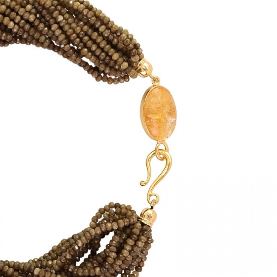 Colar Torsade Jade Verde Musgo Com Fecho De Citrino