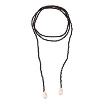 Colar Pashmina Ágata Negra Com Pérola Barroca