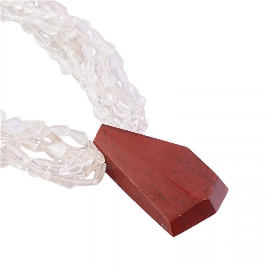 Maxi Colar Cristal De Rocha Com Pingente Jaspe Terracota