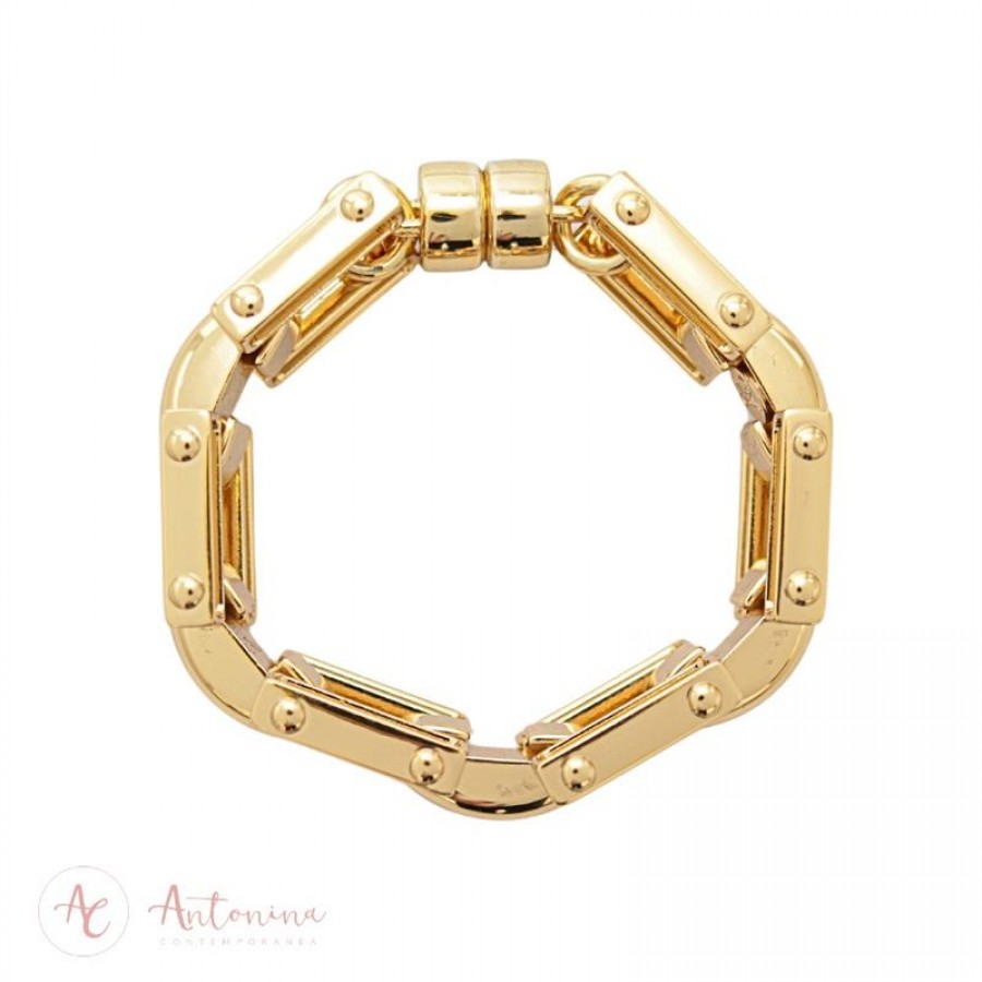 Pulseira Elos Quadrados Banhado Em Ouro 18k