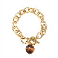 Pulseira Elos Com Olho De Tigre Banhado Em Ouro 18k