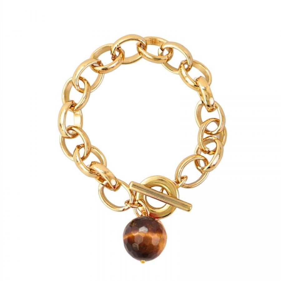 Pulseira Elos Com Olho De Tigre Banhado Em Ouro 18k