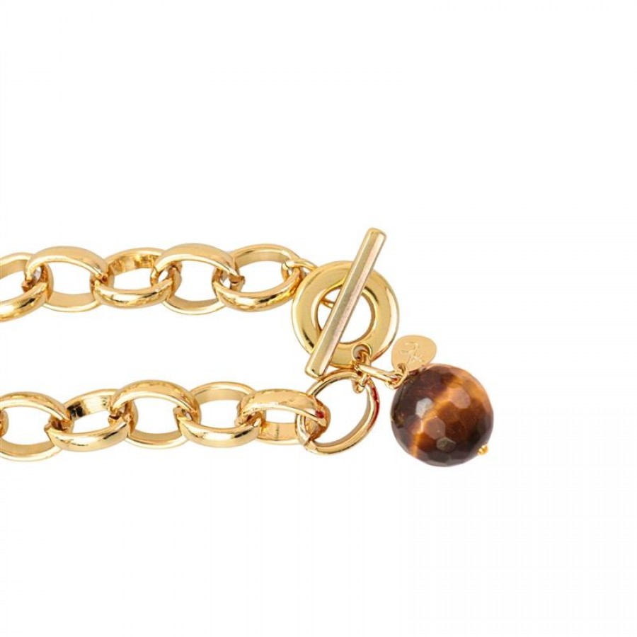 Pulseira Elos Com Olho De Tigre Banhado Em Ouro 18k