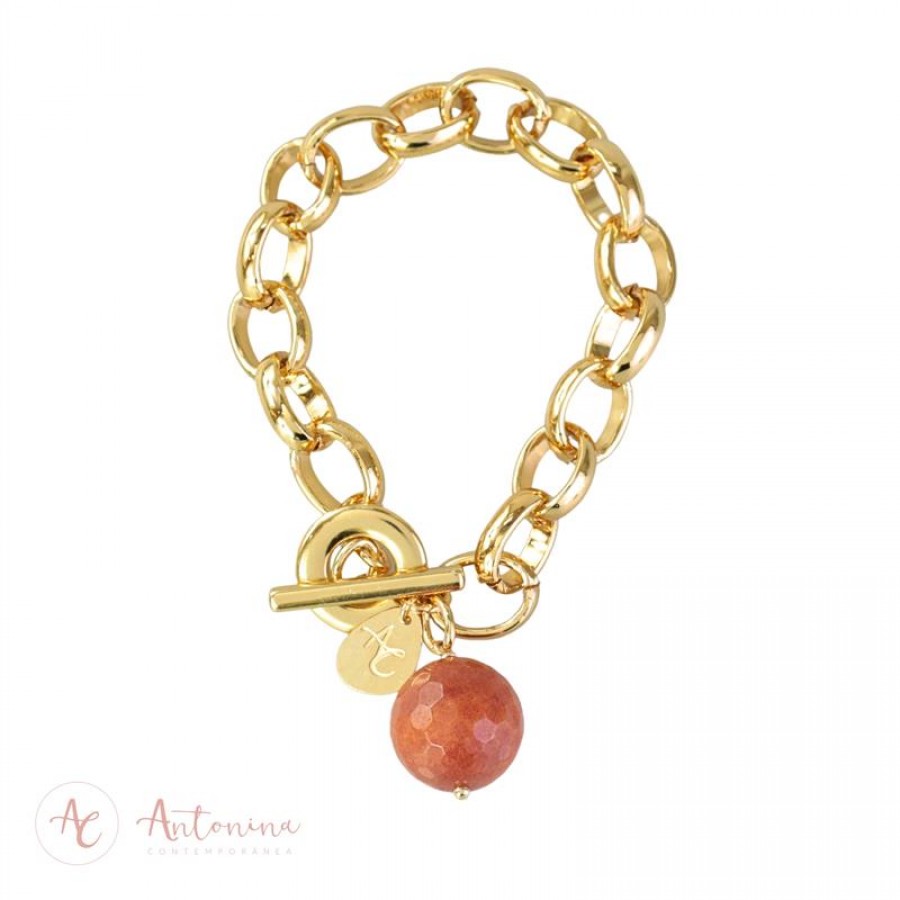 Pulseira Elos Com Terracota Banhado Em Ouro 18k