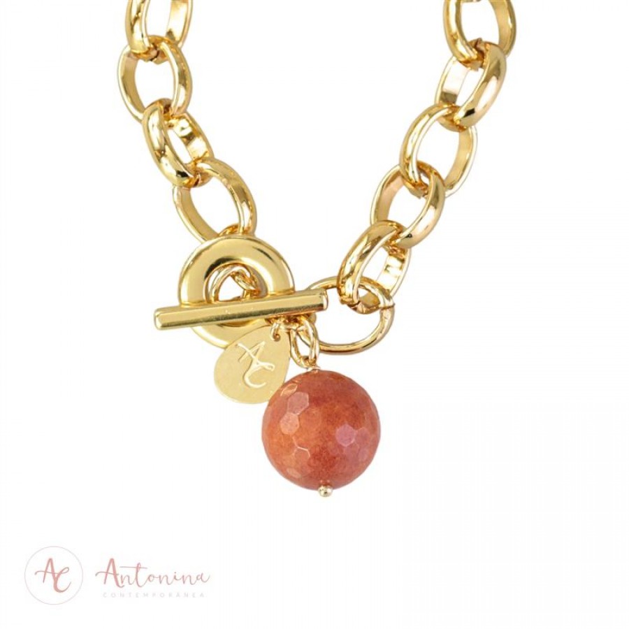Pulseira Elos Com Terracota Banhado Em Ouro 18k