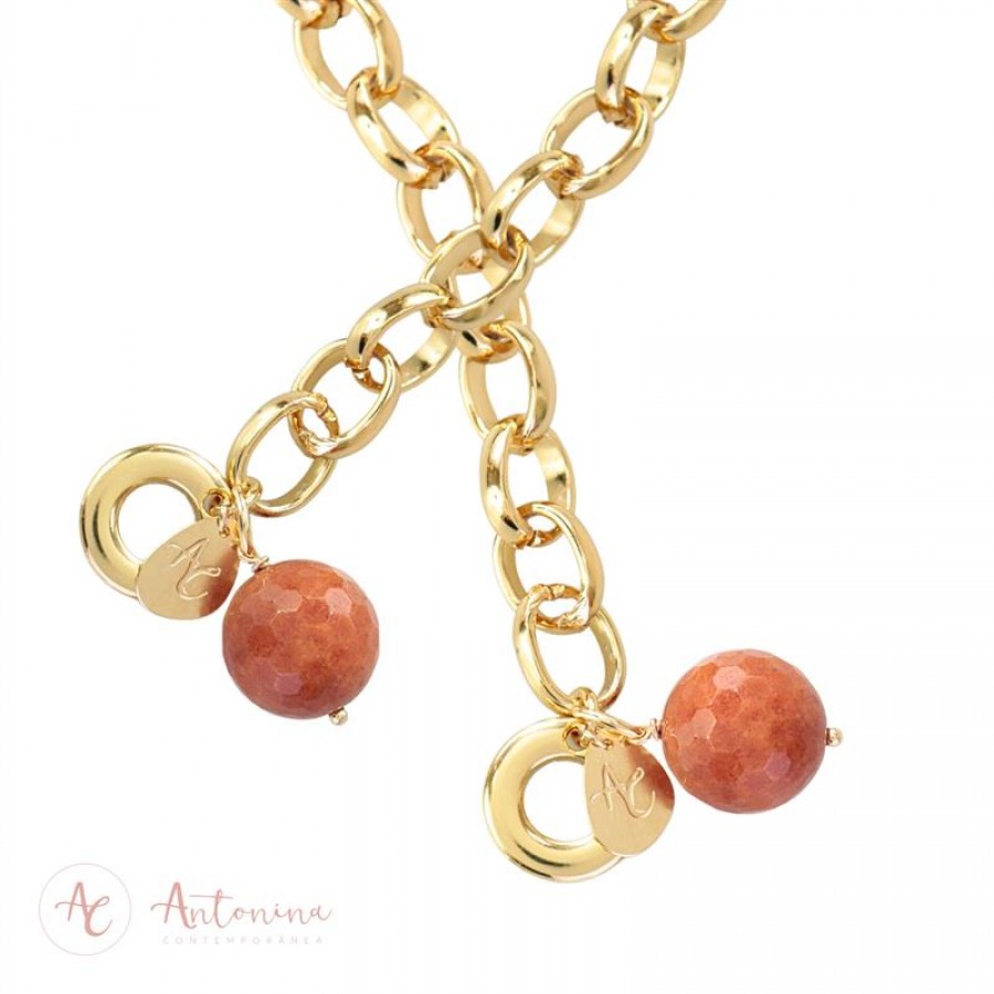 Pulseira Elos Com Terracota Banhado Em Ouro 18k