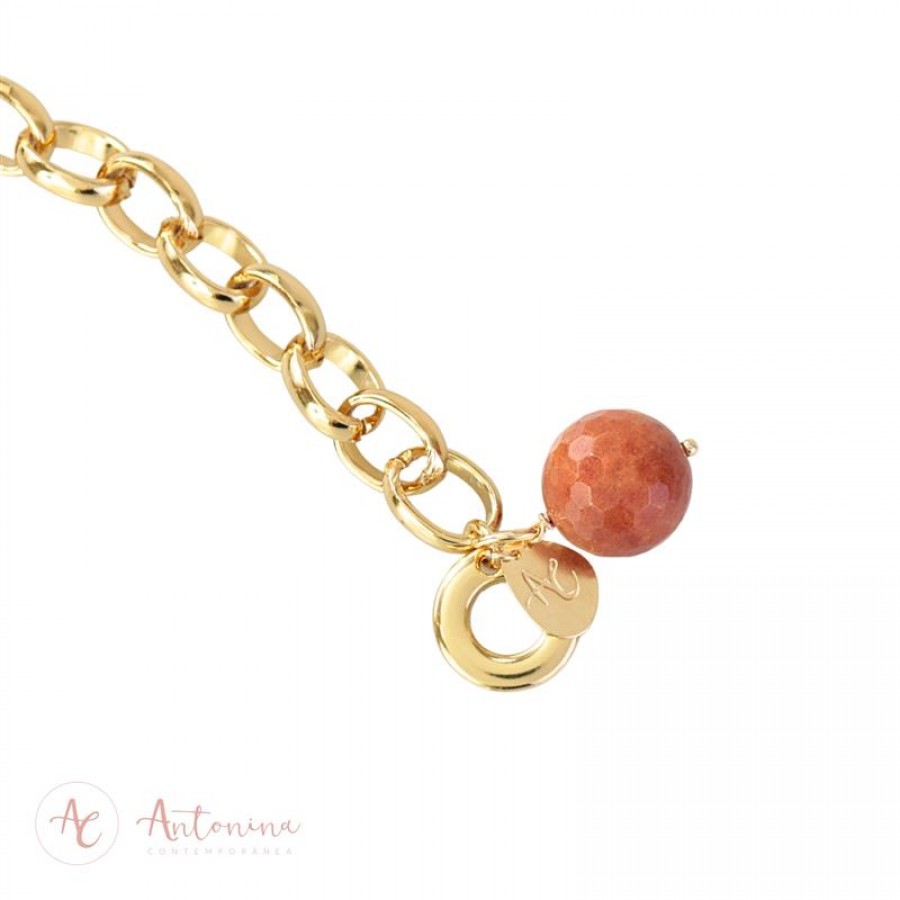 Pulseira Elos Com Terracota Banhado Em Ouro 18k