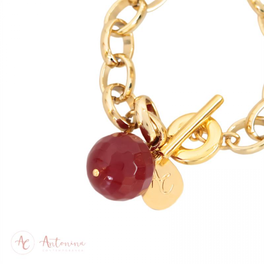 Pulseira Elos Com Jade Rubi Banhado Em Ouro 18k