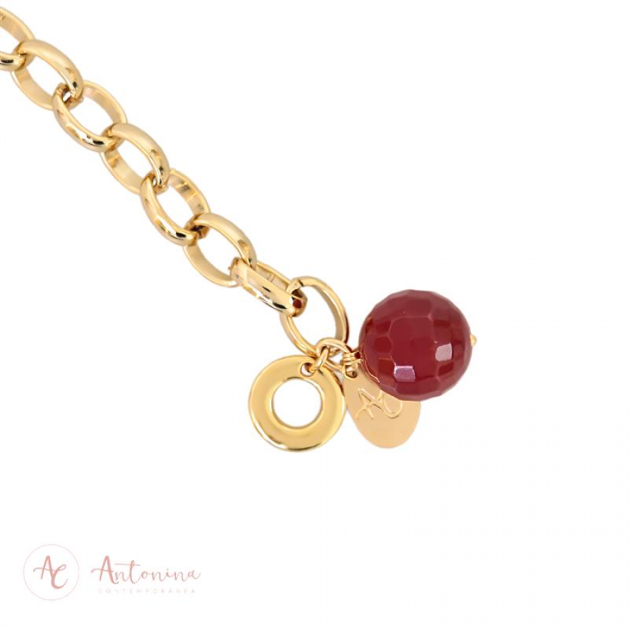 Pulseira Elos Com Jade Rubi Banhado Em Ouro 18k