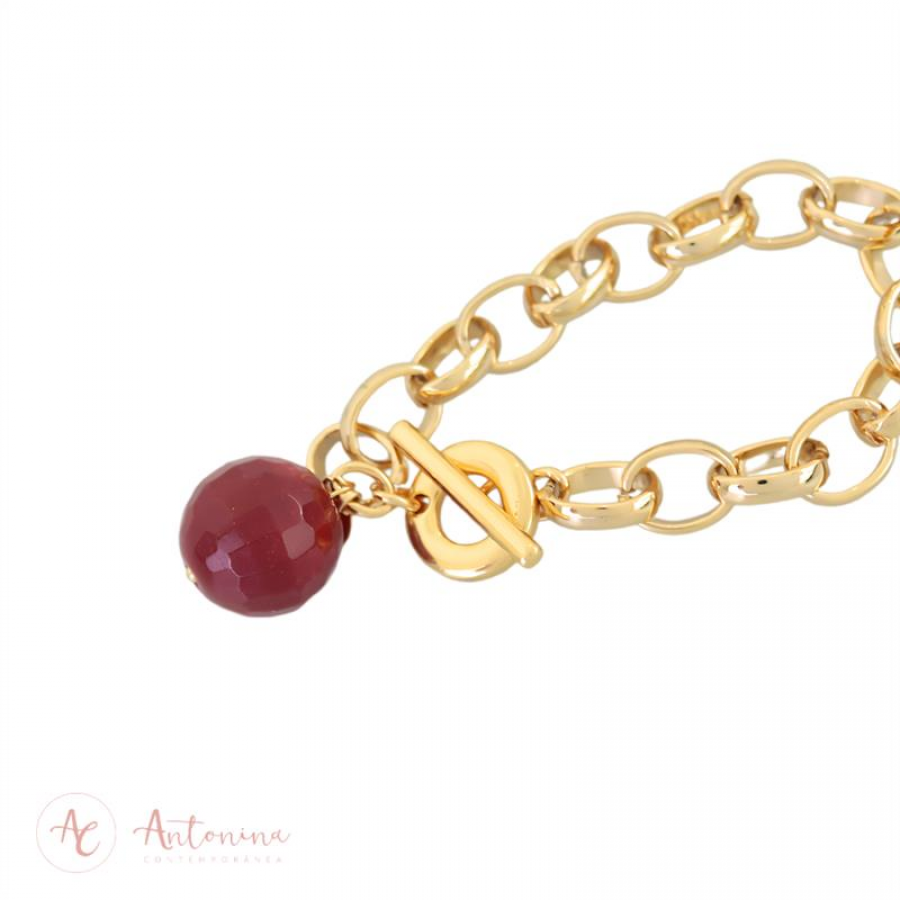 Pulseira Elos Com Jade Rubi Banhado Em Ouro 18k