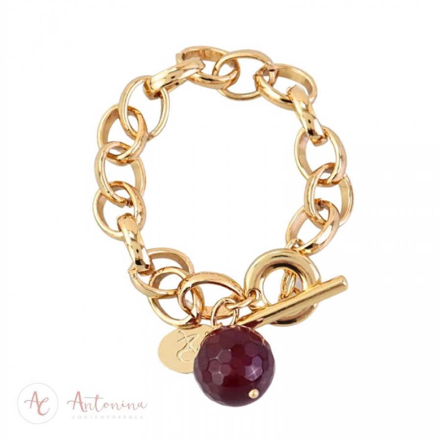 Pulseira Elos Com Jade Pink Banhado Em Ouro 18k