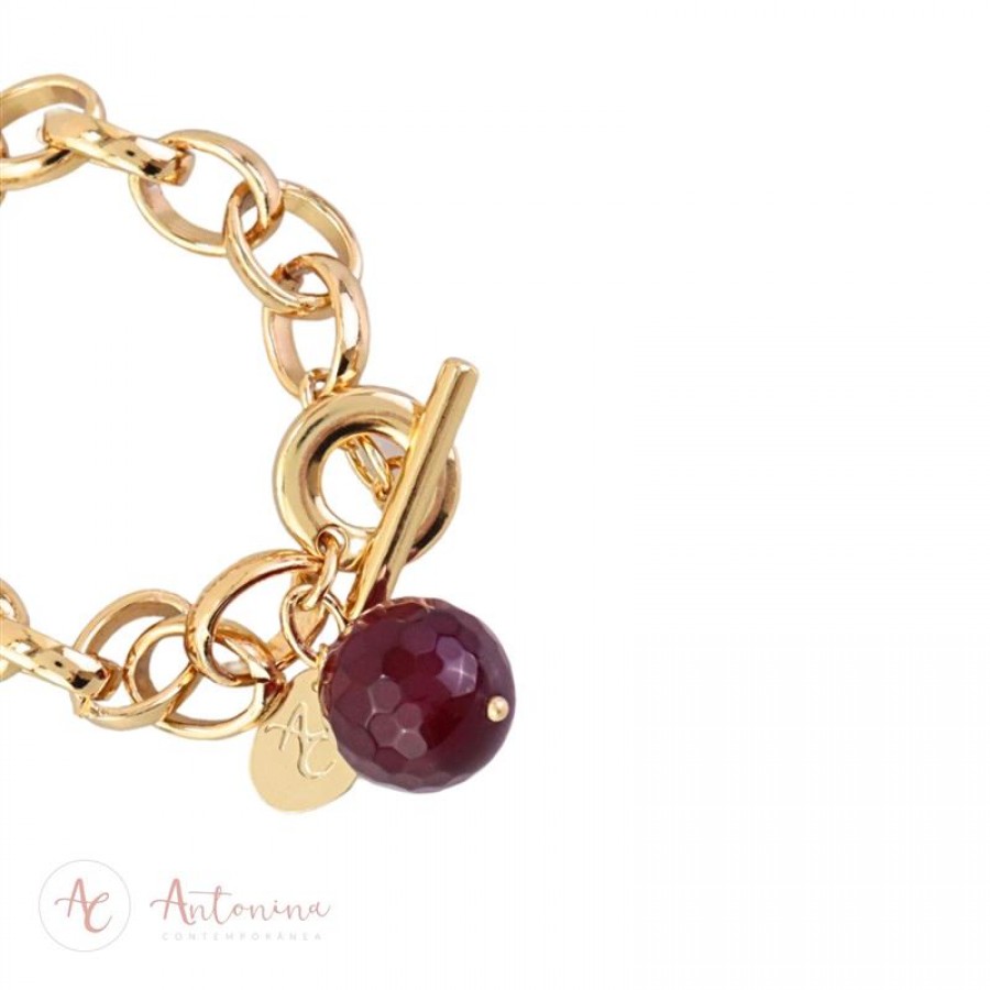 Pulseira Elos Com Jade Pink Banhado Em Ouro 18k