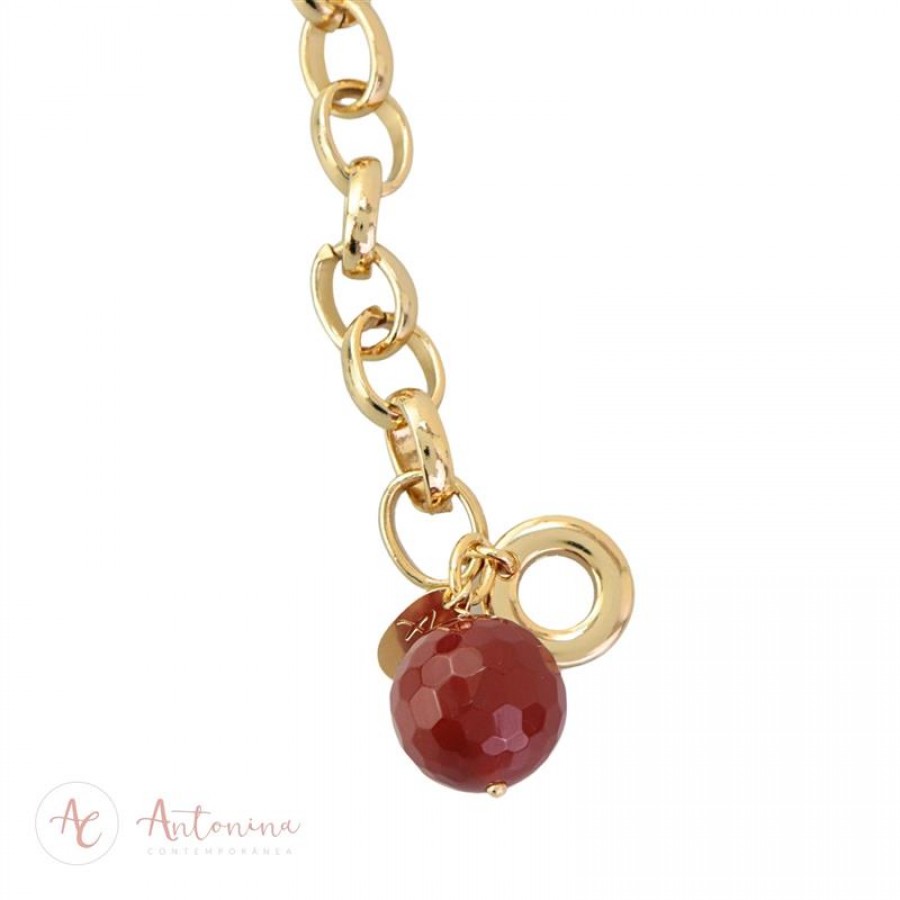 Pulseira Elos Com Ágata De Fogo Banhado Em Ouro 18k