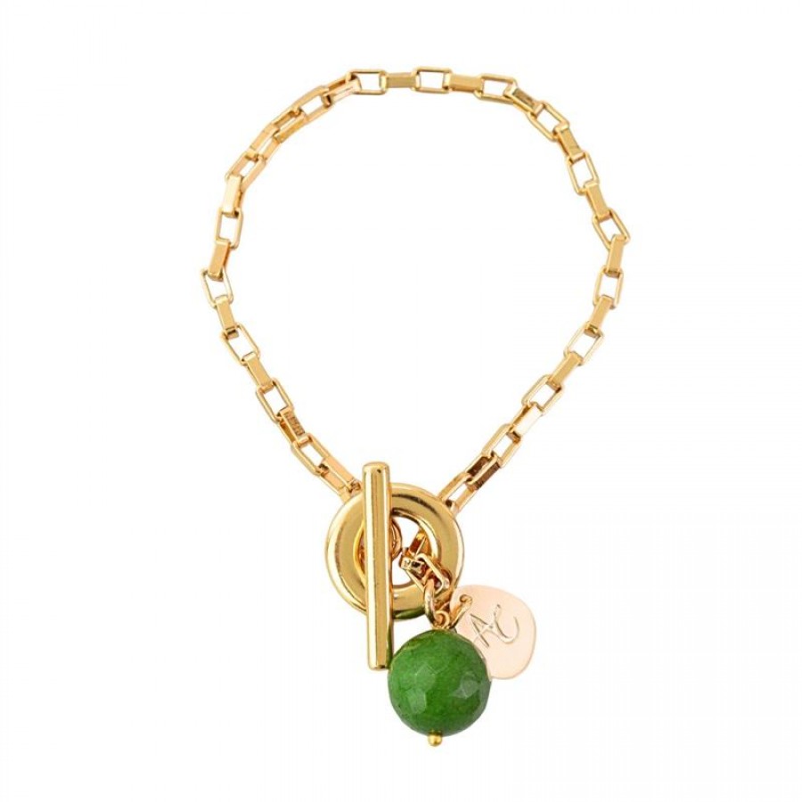 Pulseira Mini Elos Com Pingente Jade Verde Com Fecho T