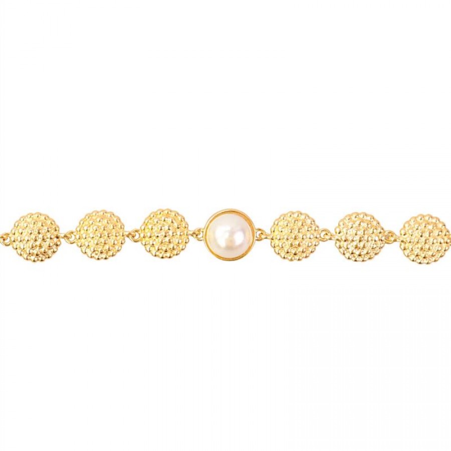 Pulseira Poá Com Pérola Banhado Em Ouro 18k 