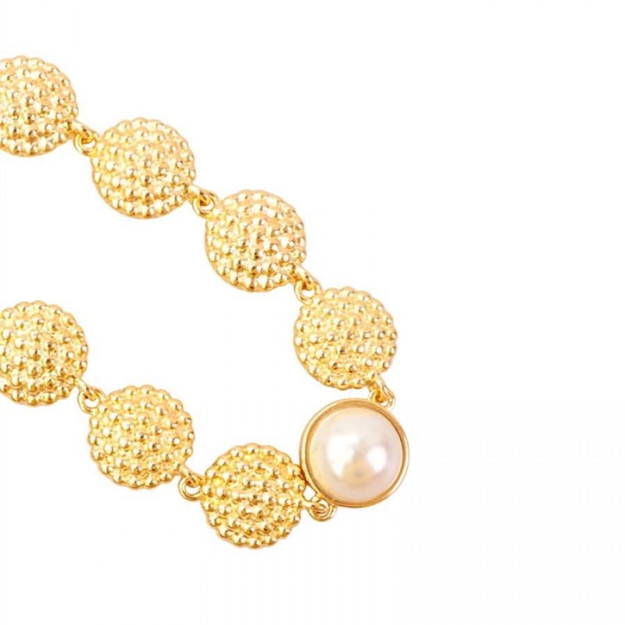 Pulseira Poá Com Pérola Banhado Em Ouro 18k 