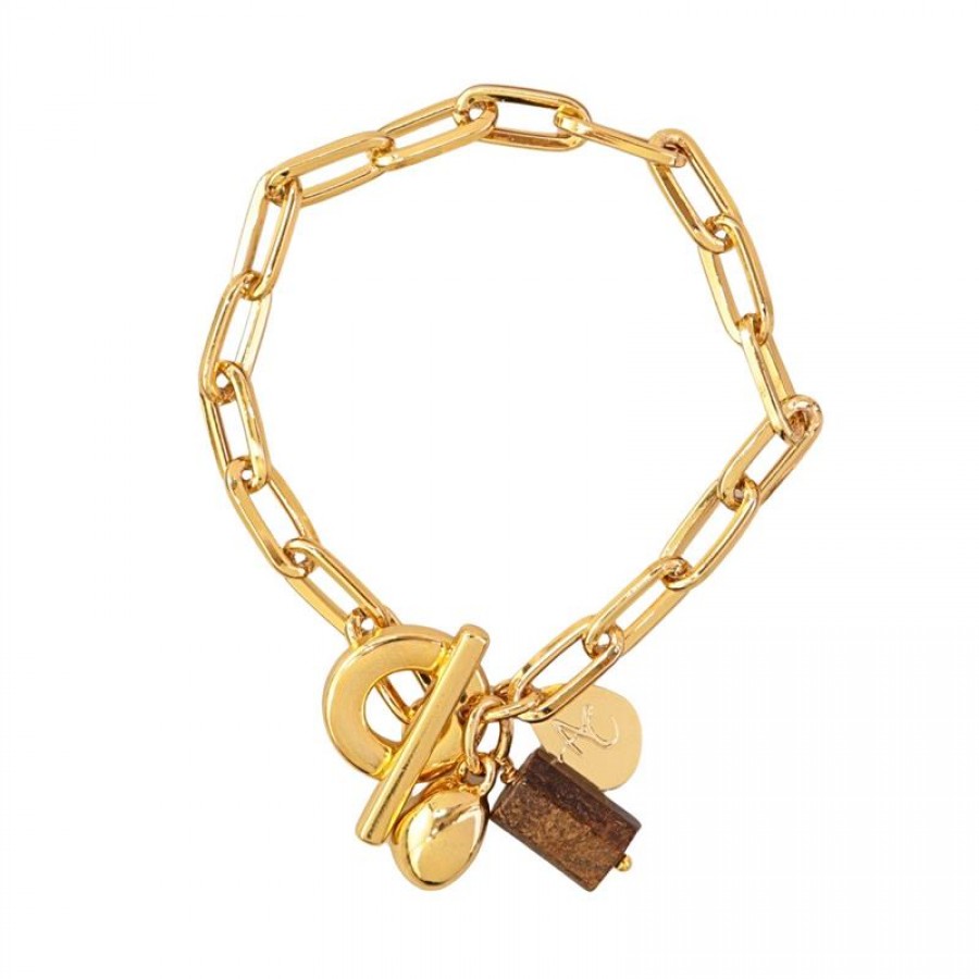 Pulseira Elos Com Bronzita E Fecho T Banhado Em Ouro 18k