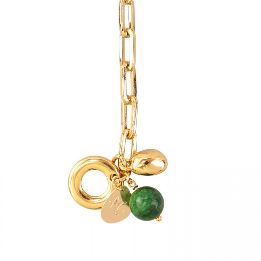Pulseira De Elos Com  Pingente  Esmeralda  Fecho T Banhado Em Ouro 18k