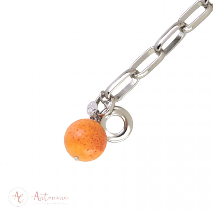 Pulseira Elos Com Laranja Banhado Em Ródio