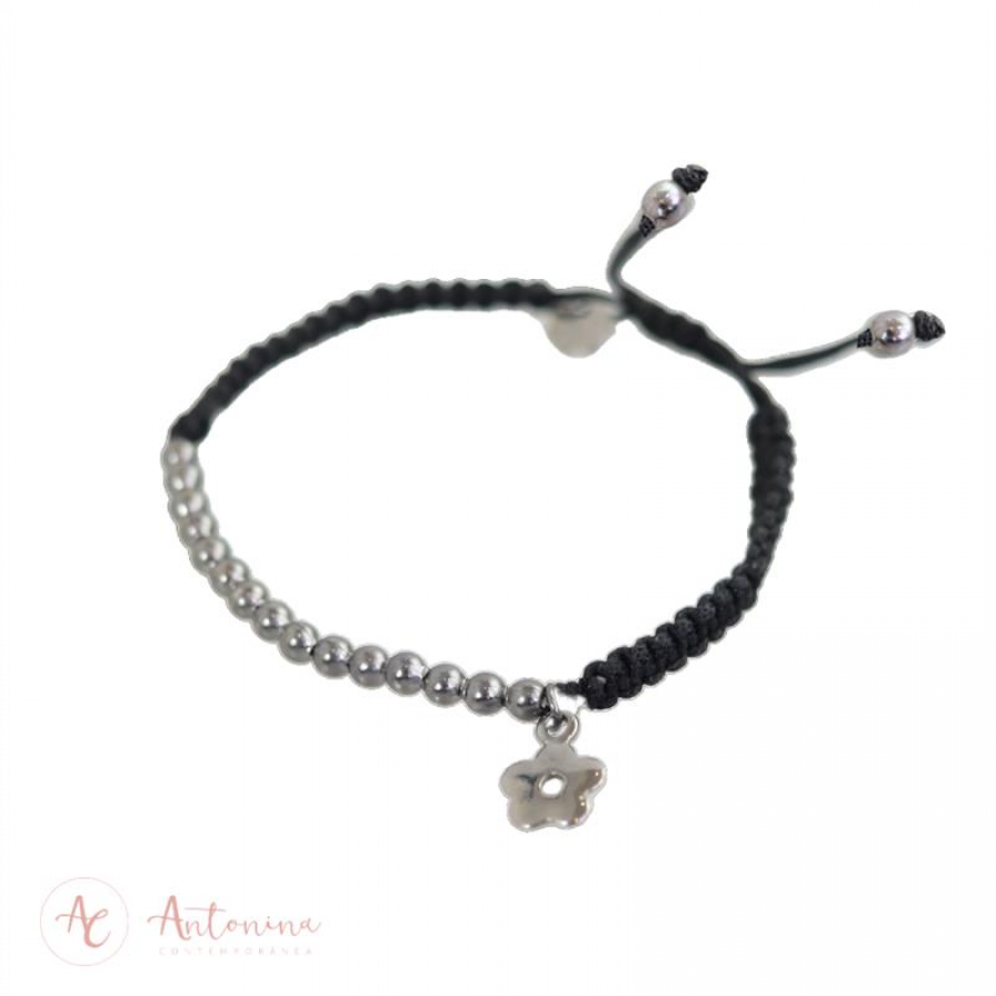 Pulseira Bolinha Macramê Banhada Em Ródio Negro