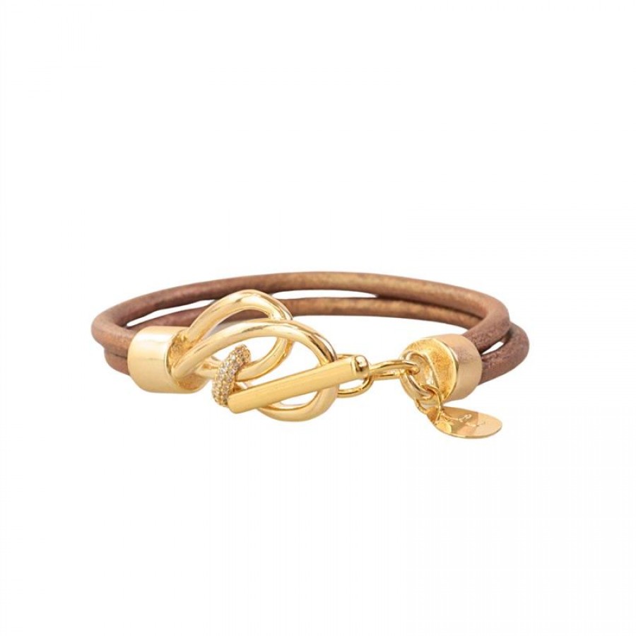 Pulseira De Couro Cobre Orbital Cravejado