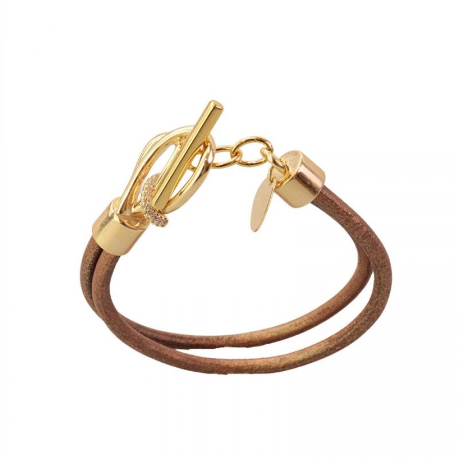 Pulseira De Couro Cobre Orbital Cravejado