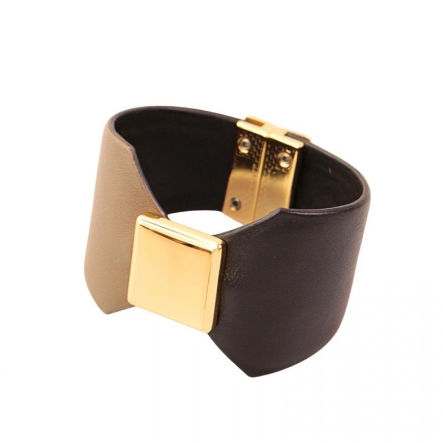 Pulseira De Couro Bicolor Fendi Com Preto 