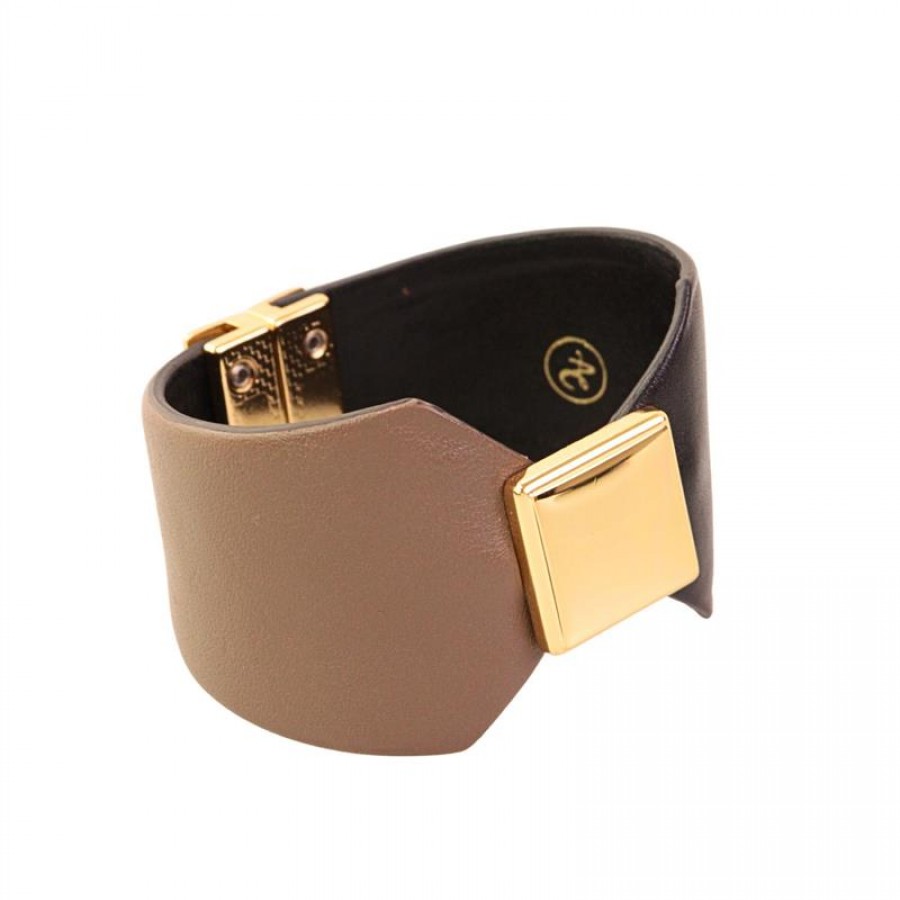 Pulseira De Couro Bicolor Fendi Com Preto 