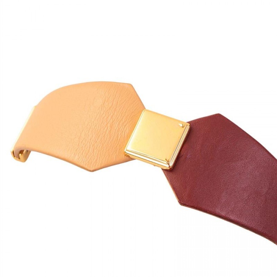 Pulseira De Couro Bicolor Bege Com Vinho 