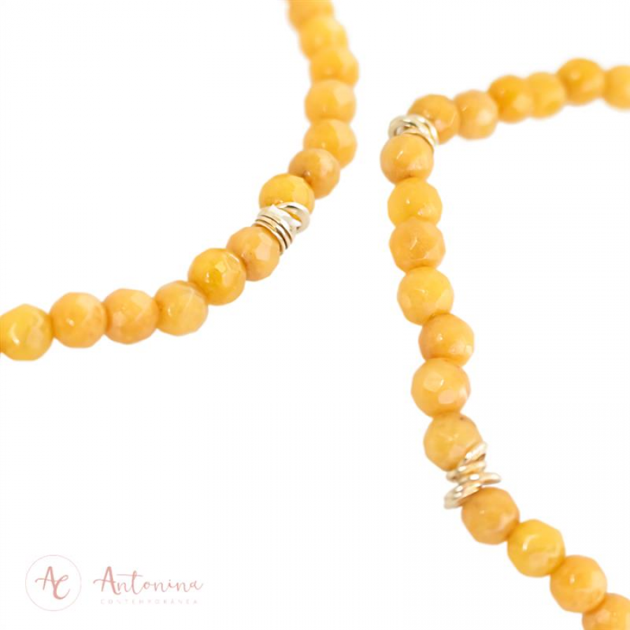 Pulseira Minimalista De Pedras Naturais Jade Mostarda I I