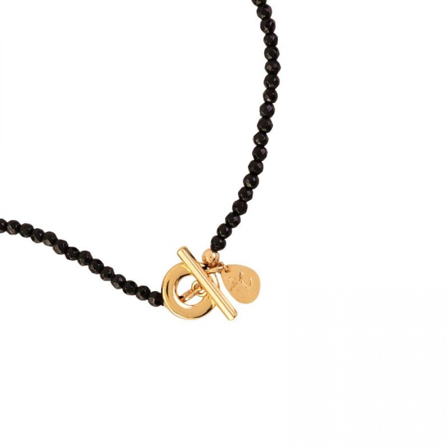Pulseira 3 Voltas Ônix Com Fecho T Banhado Em Ouro 18k