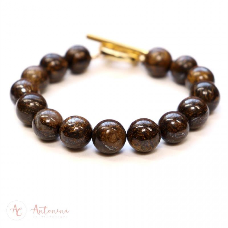 Pulseira Bronzita Com Fecho T Banhado Em Ouro 18k