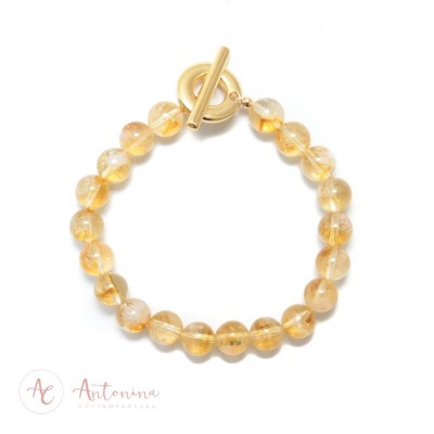 Pulseira Citrino Com Fecho T Banhado Em Ouro 18k
