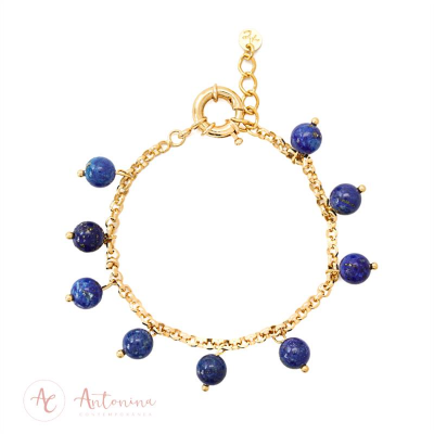 Pulseira Corrente Lápis Lazuli Banhado Em Ouro 18k
