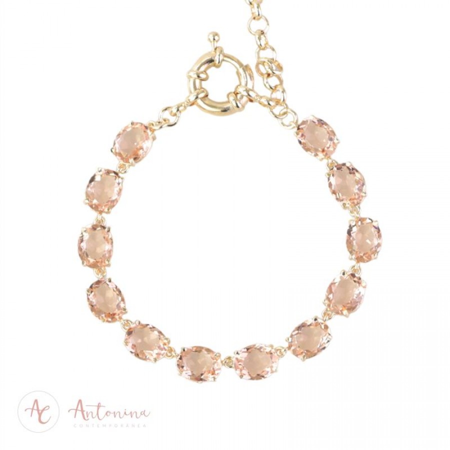 Pulseira Riviera Oval P Morganita Banhada A Ouro 18k