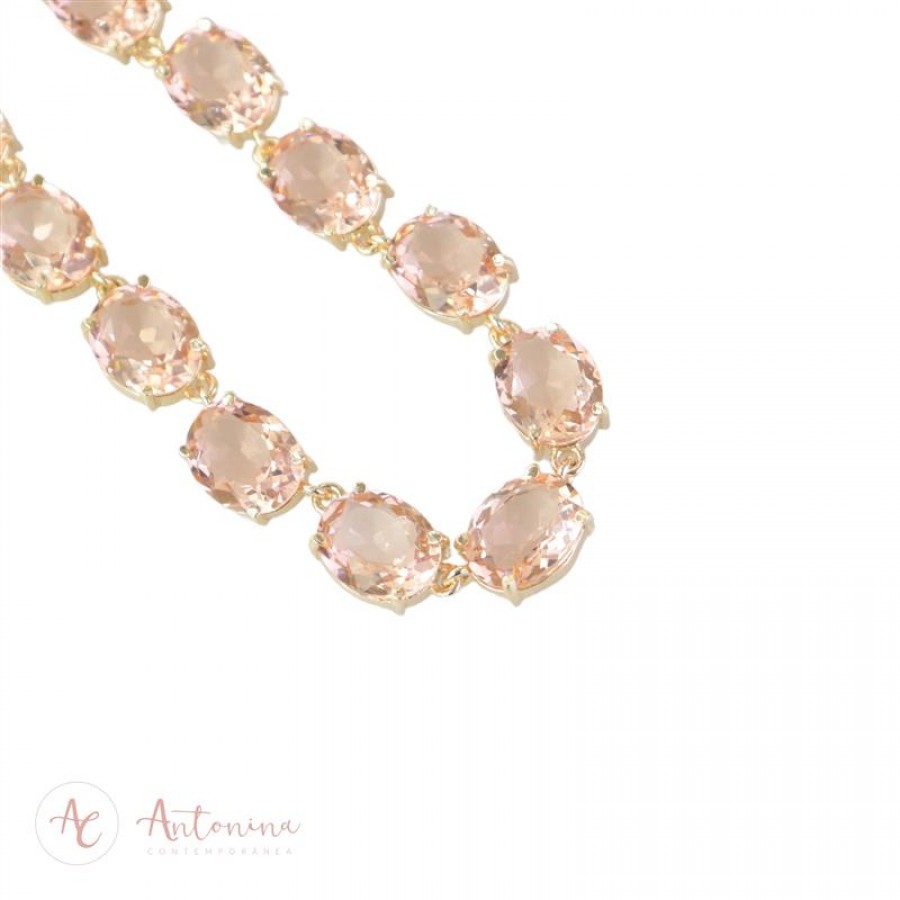 Pulseira Riviera Oval P Morganita Banhada A Ouro 18k