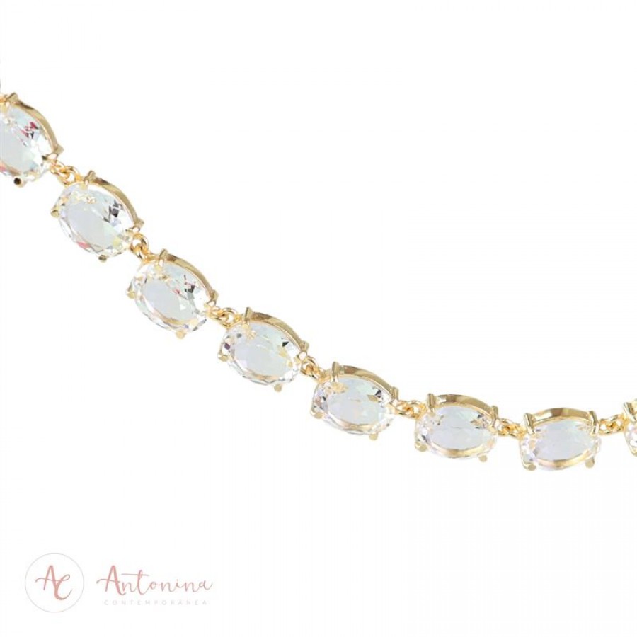 Pulseira Riviera Oval P Cristal Translúcido Banhada A Ouro 18k