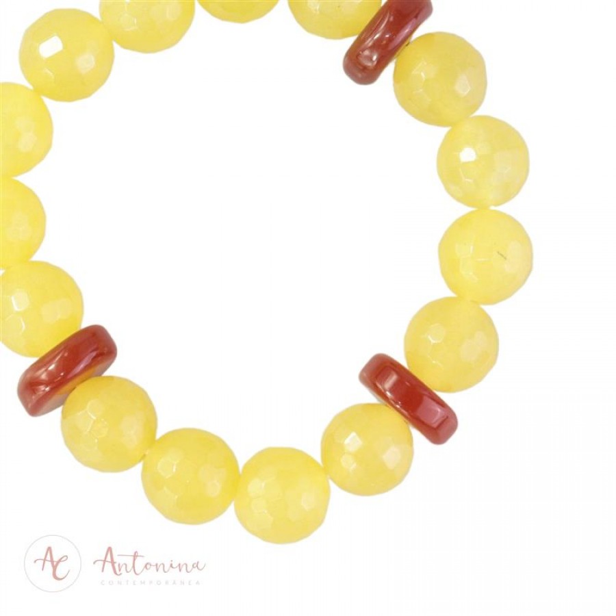 Pulseira De Jade Amarela Com Ágata De Fogo 