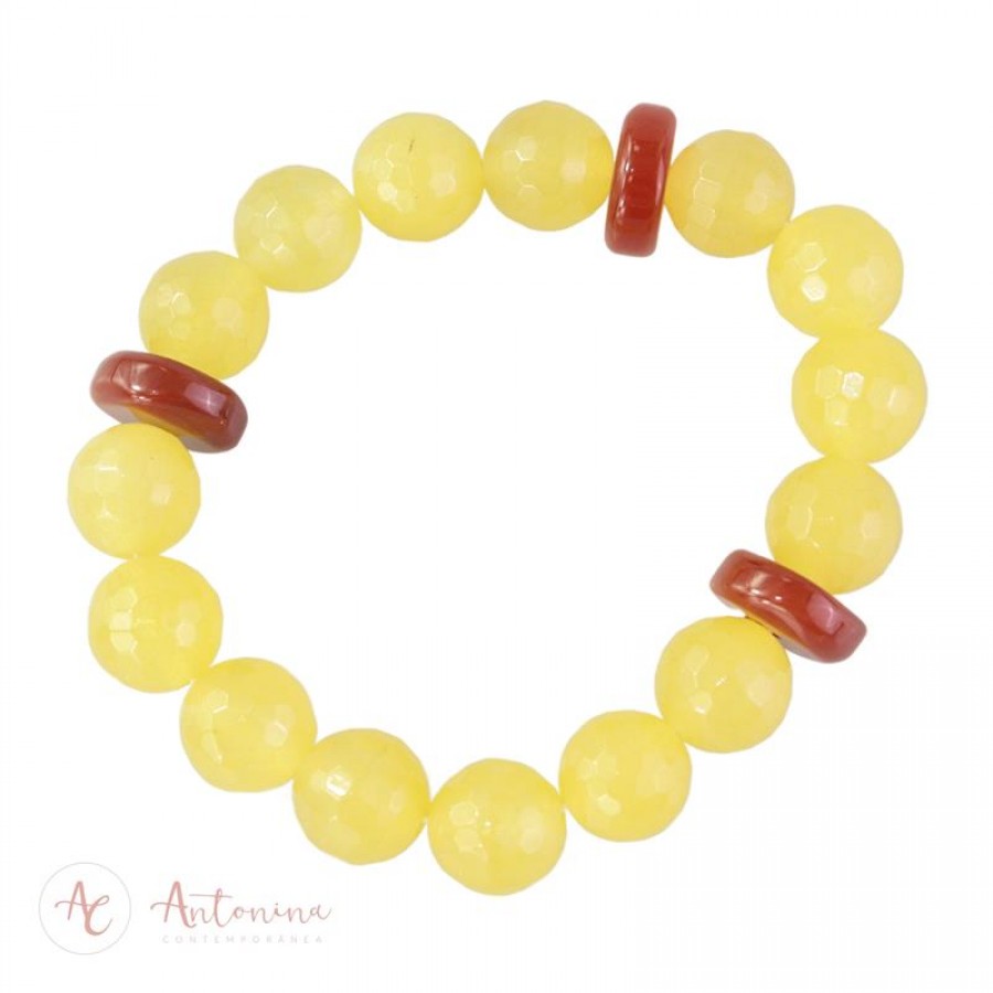 Pulseira De Jade Amarela Com Ágata De Fogo 