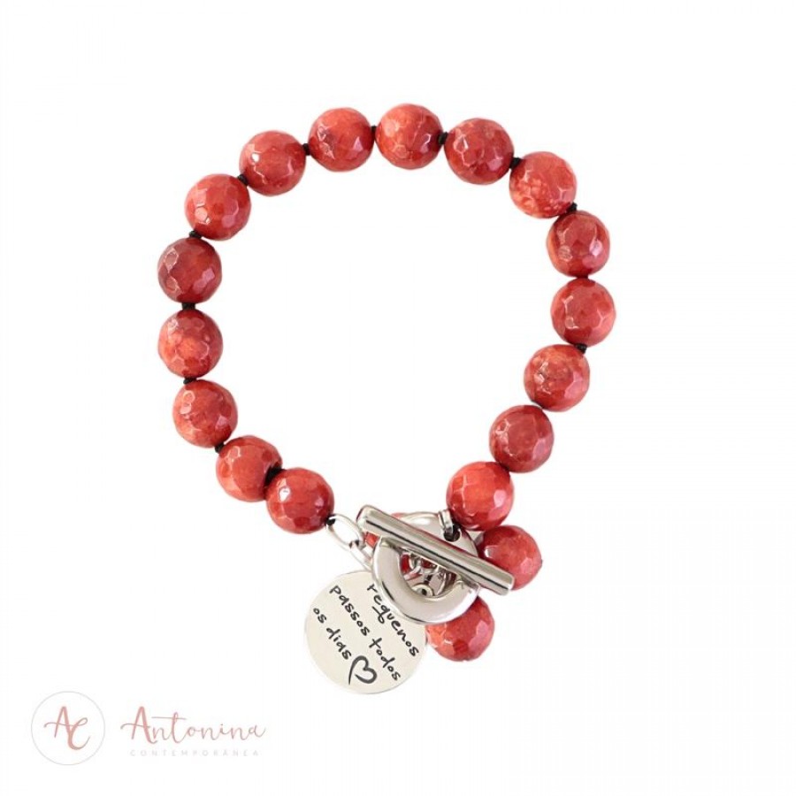 Pulseira Coral Com Pingente Pequenos Passos Prata