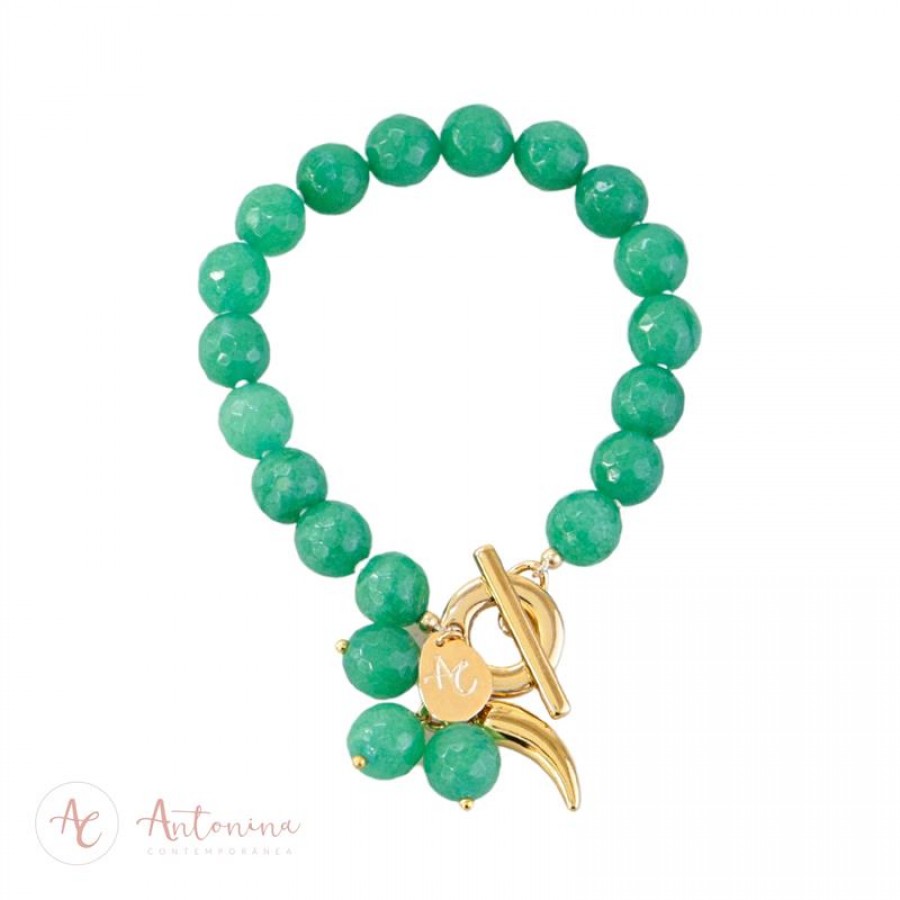 Pulseira Quartzo Verde Com Cacho E Pingente Pimenta 