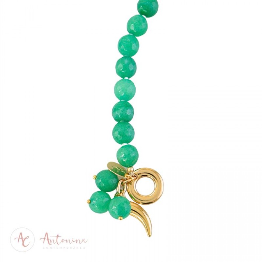 Pulseira Quartzo Verde Com Cacho E Pingente Pimenta 