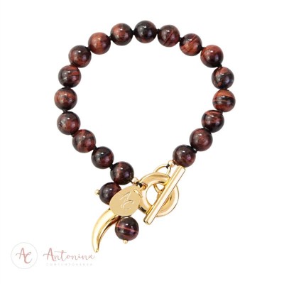 Pulseira Olho De Tigre Vermelho Com Fecho T <br><span style='color:#fff;'>Joias</span>
