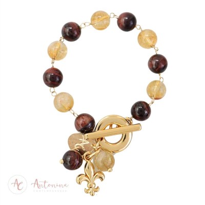 Pulseira Olho De Tigre Vermelho Com Citrino <br><span style='color:#fff;'>Joias</span>