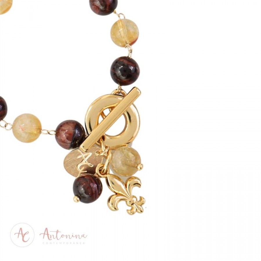 Pulseira Olho De Tigre Vermelho Com Citrino 