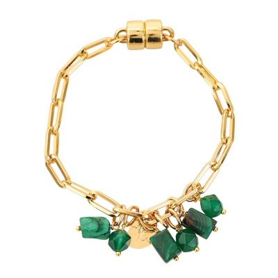 Pulseira Elos Jade Malaquita Banhado Em Ouro 18k